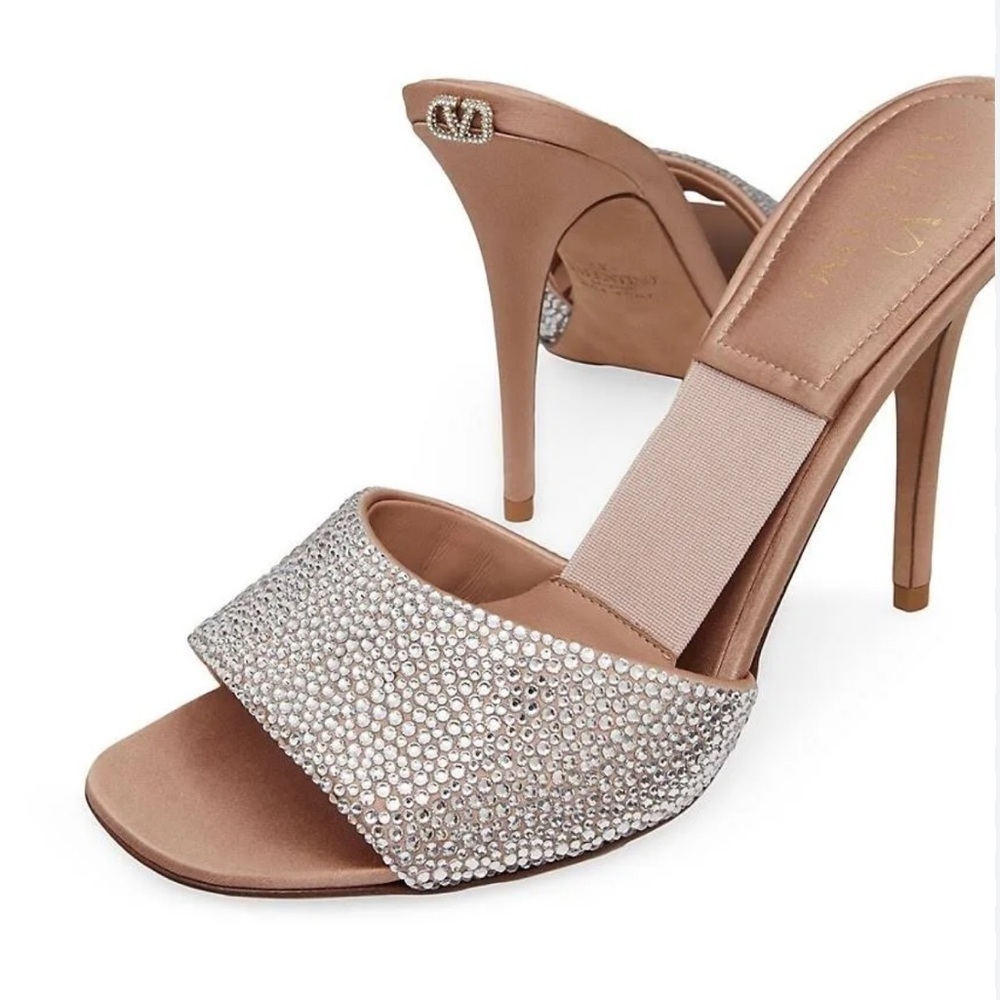 Valentino Garavani Tan Crystal Embellished Sandals